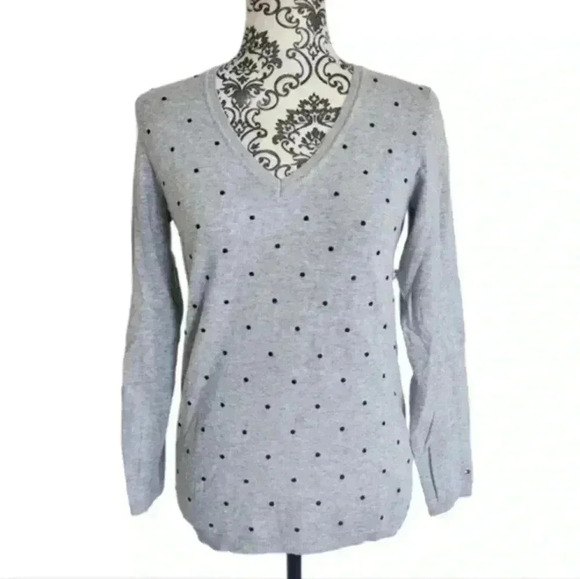 Tommy Hilfiger Sweater Grey Black Polkadot  Cotton Preppy Office 90s Women Small - Picture 2 of 9